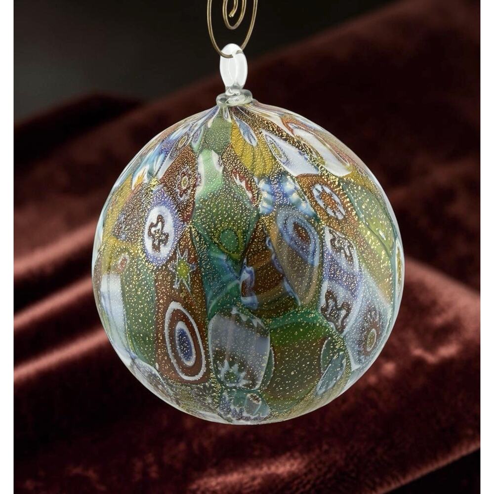 Murano Hand Blown Glass Millefiori Design 4 Inch Ornaments Italy w/ Hanger